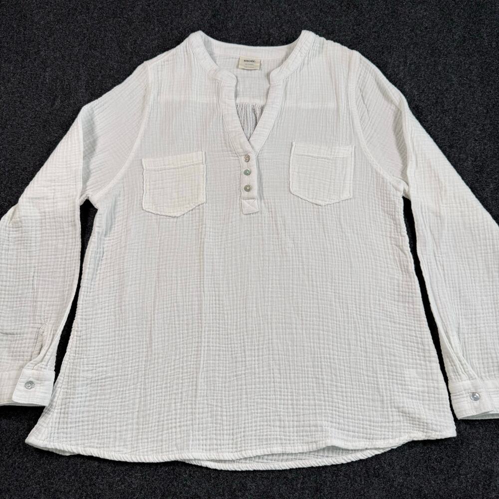 Mote white gauze long sleeve top Henley pullover blouse 100% cotton size XXL‎